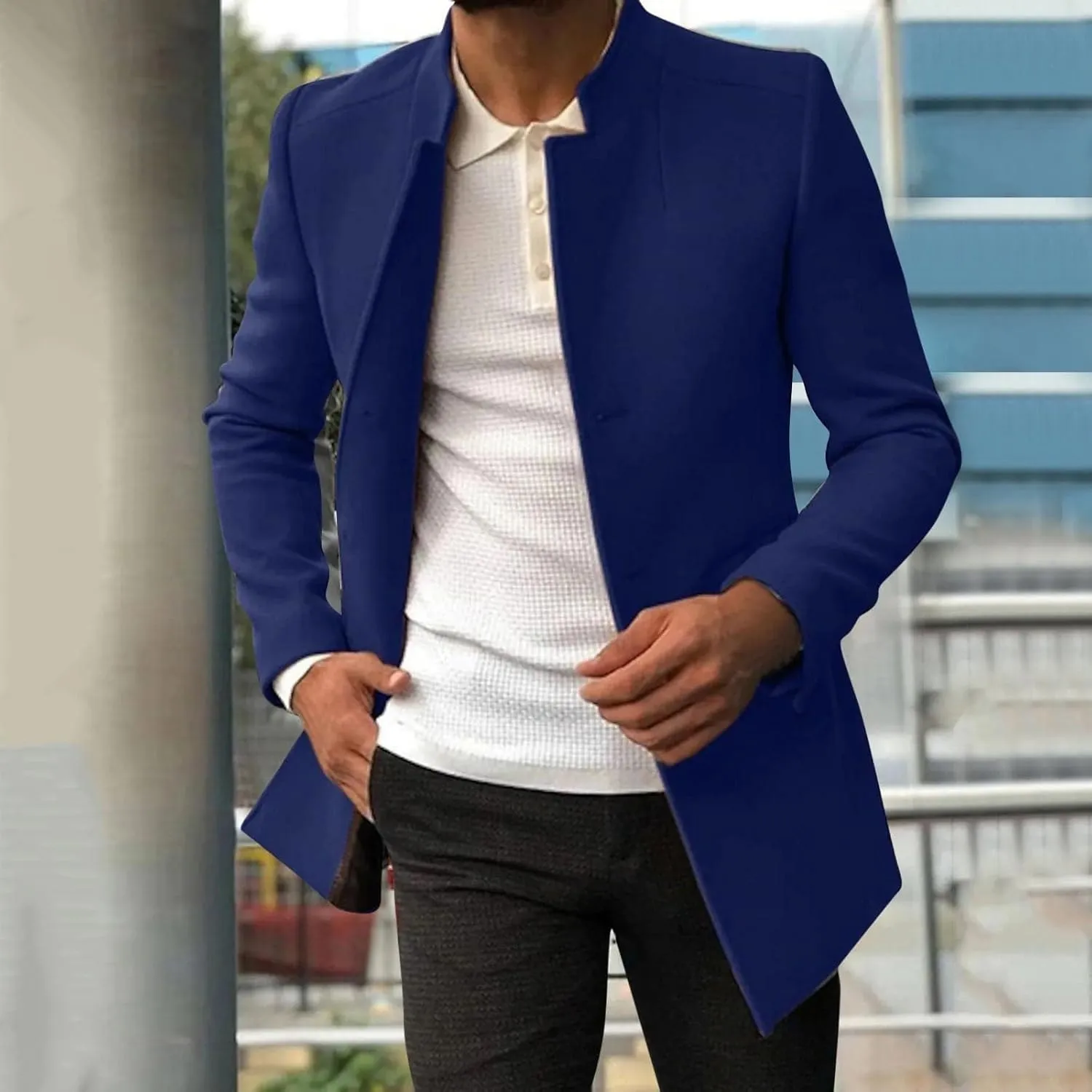Mens Casual Lightweight Suit Blazer Jackets Stand Collar Lined Sport Coats Business Coats