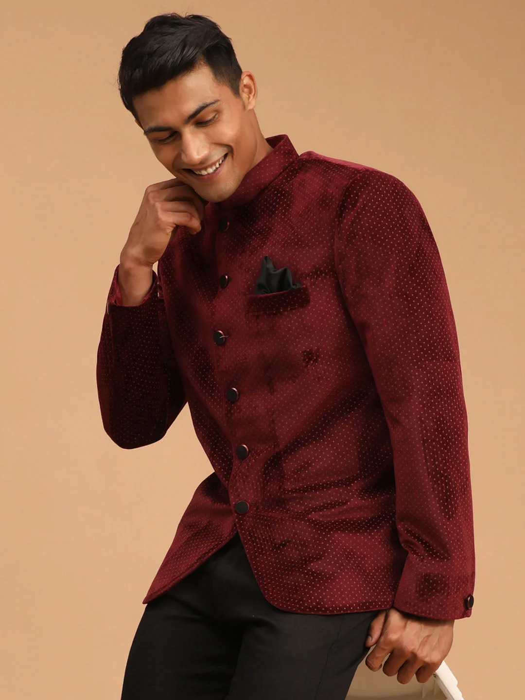 Men's Maroon Velvet Jodhpuri - Shrestha By Vastramay