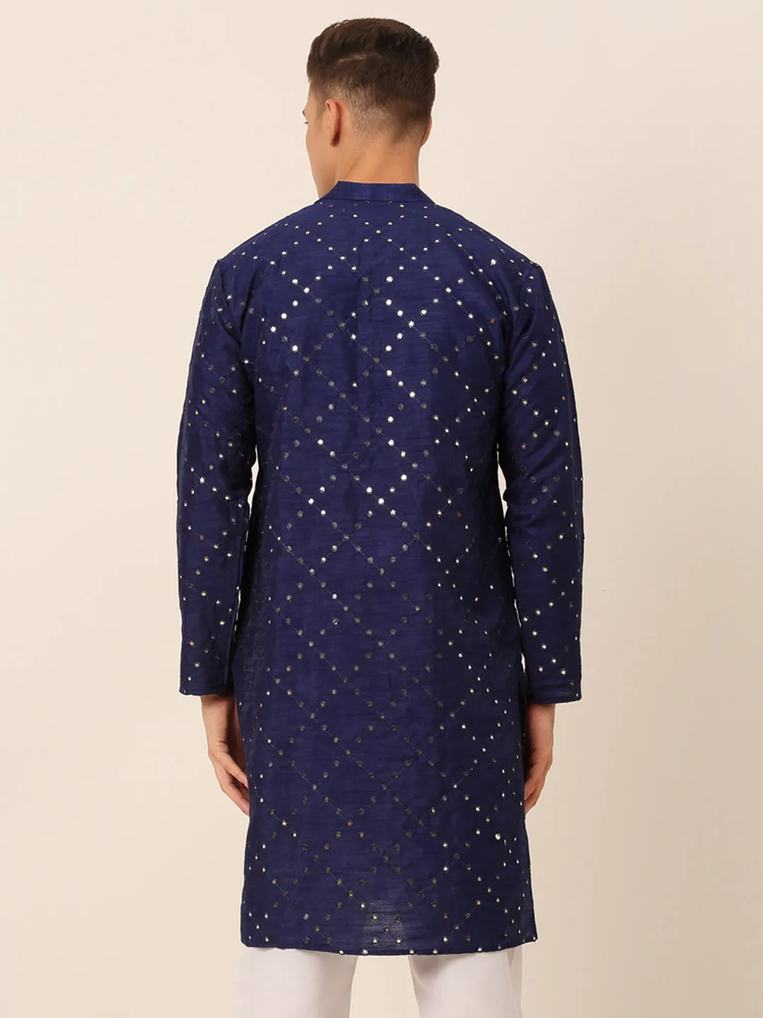 Men's Navy Blue Mirror Work Kurta Only ( Ko 659 Navy ) - Virat Fashions USA