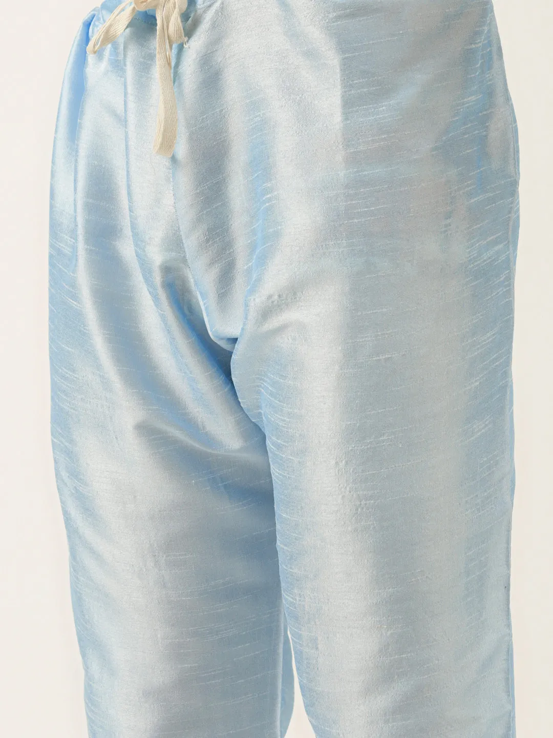 Men's Silk Blend Sky Blue Kurta Pyjama & Navy Sherwani Set - Sojanya