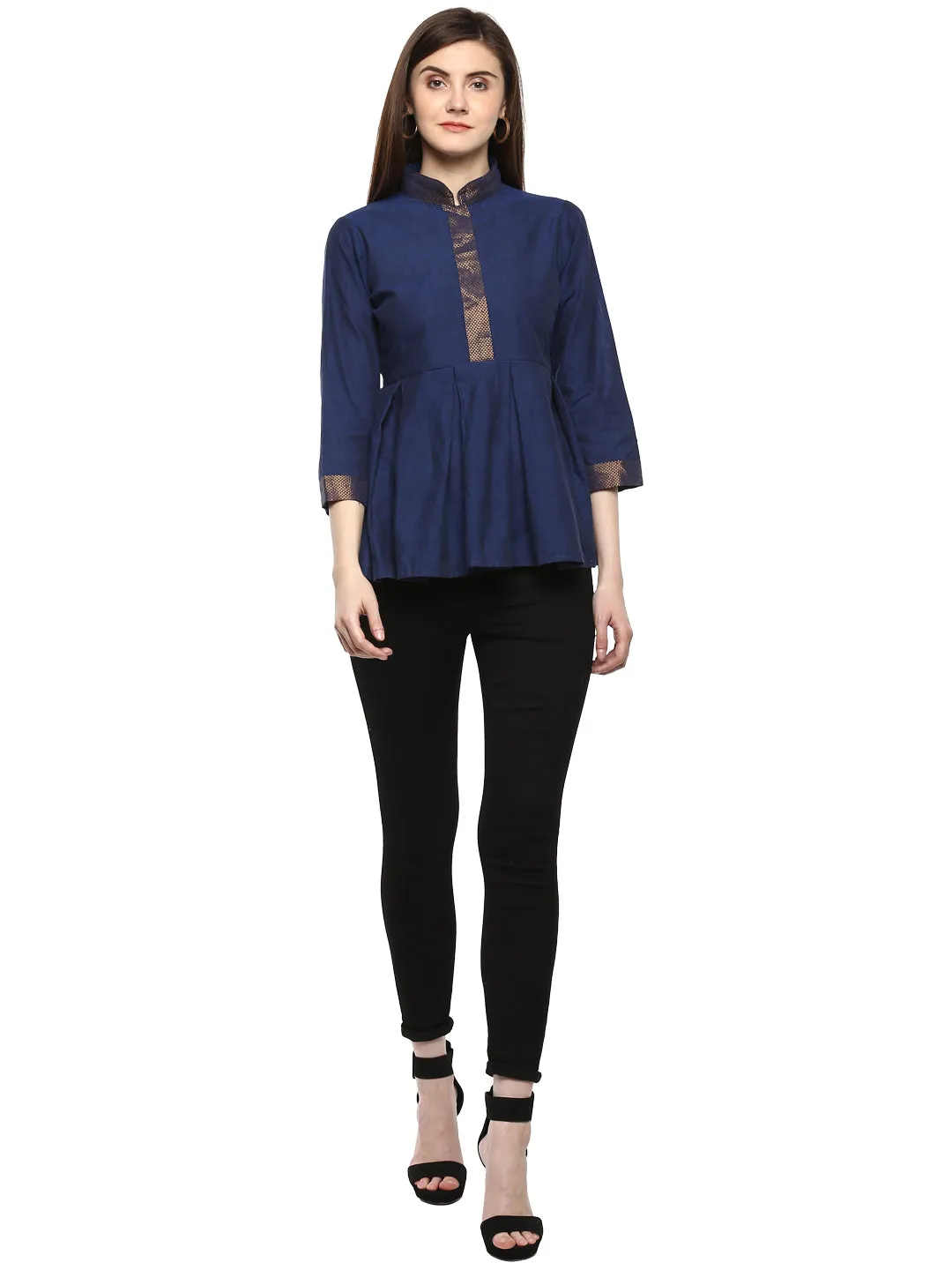 Navy Blue Solid Cotton Top