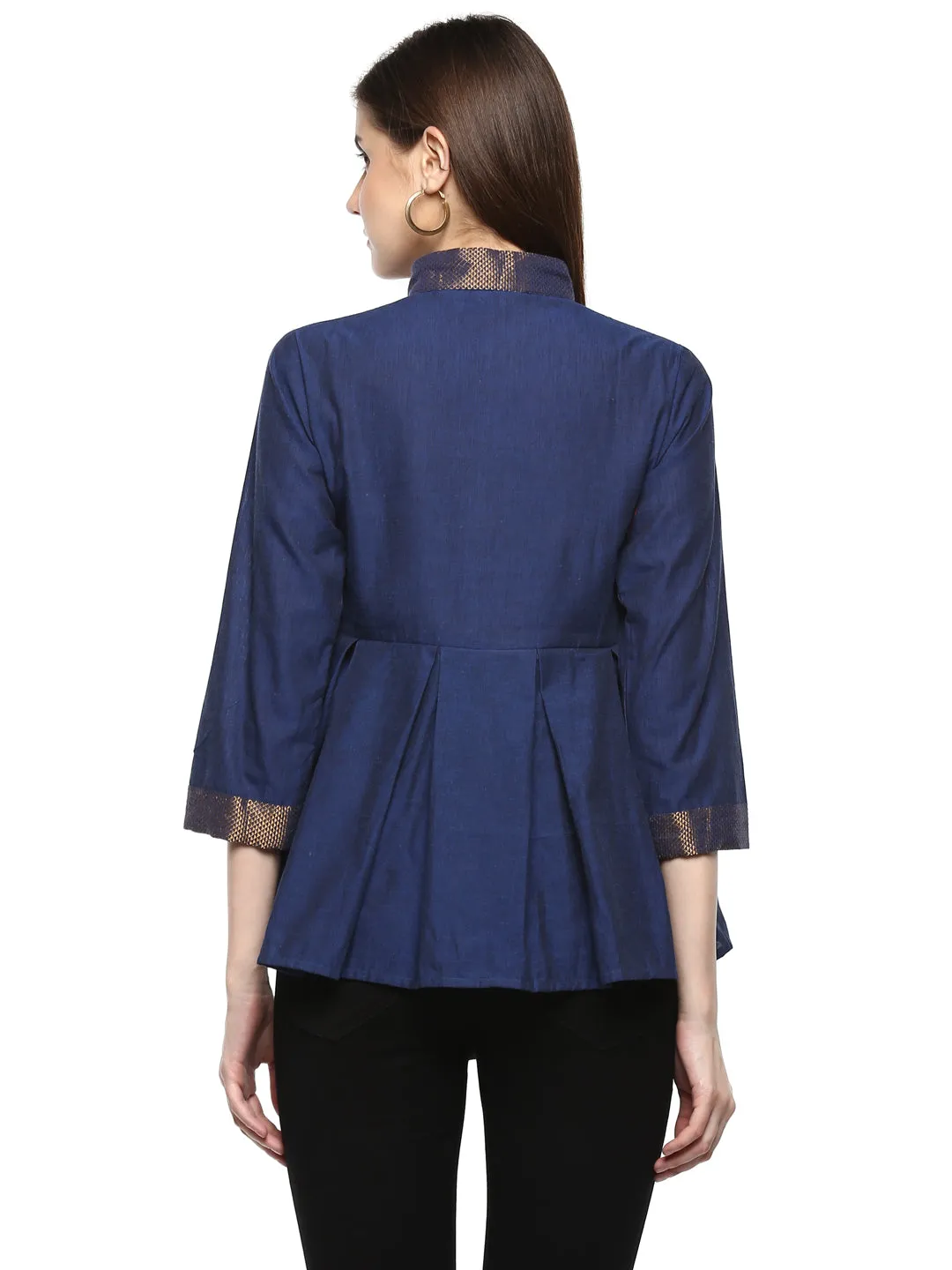 Navy Blue Solid Cotton Top