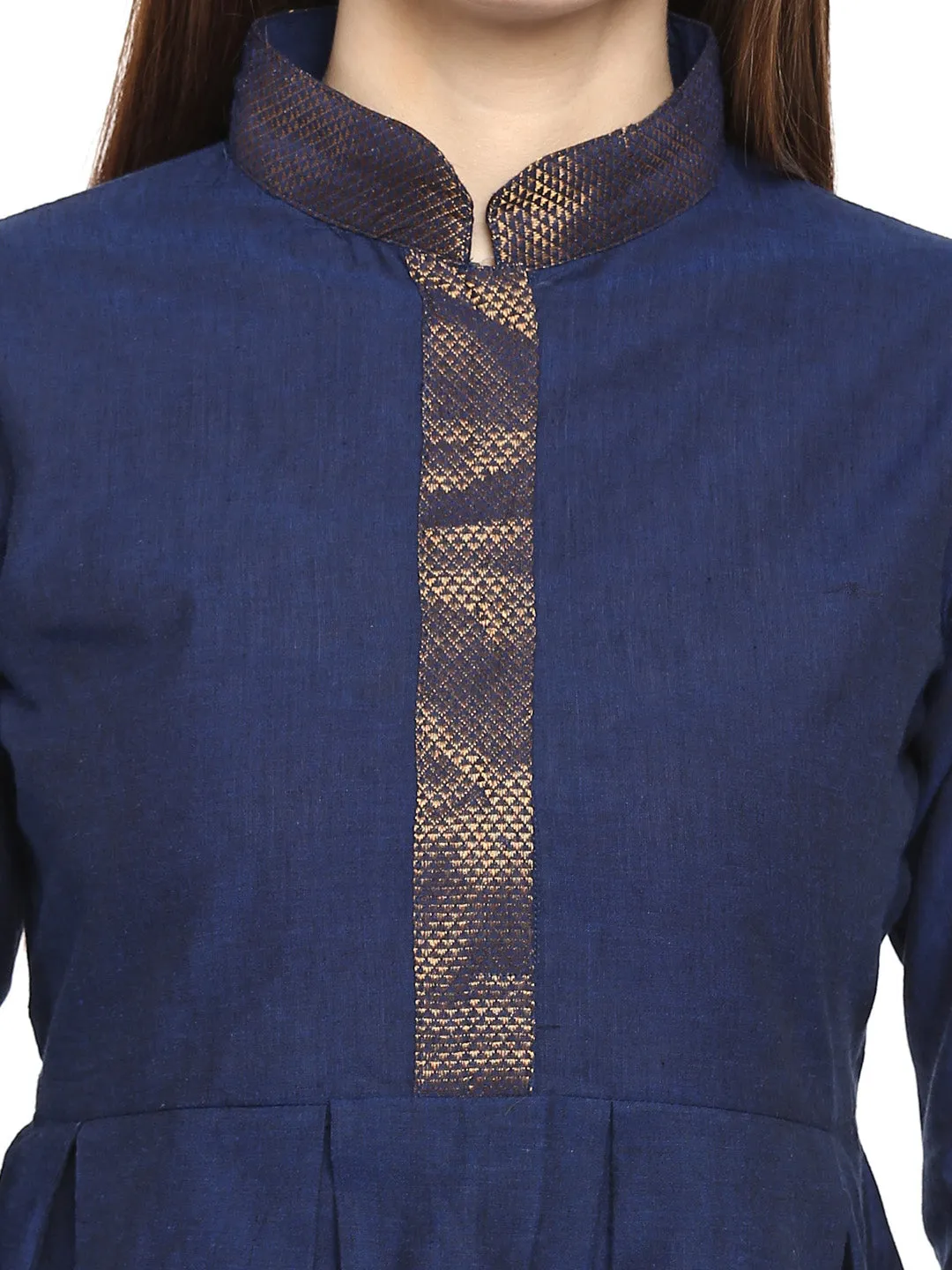 Navy Blue Solid Cotton Top