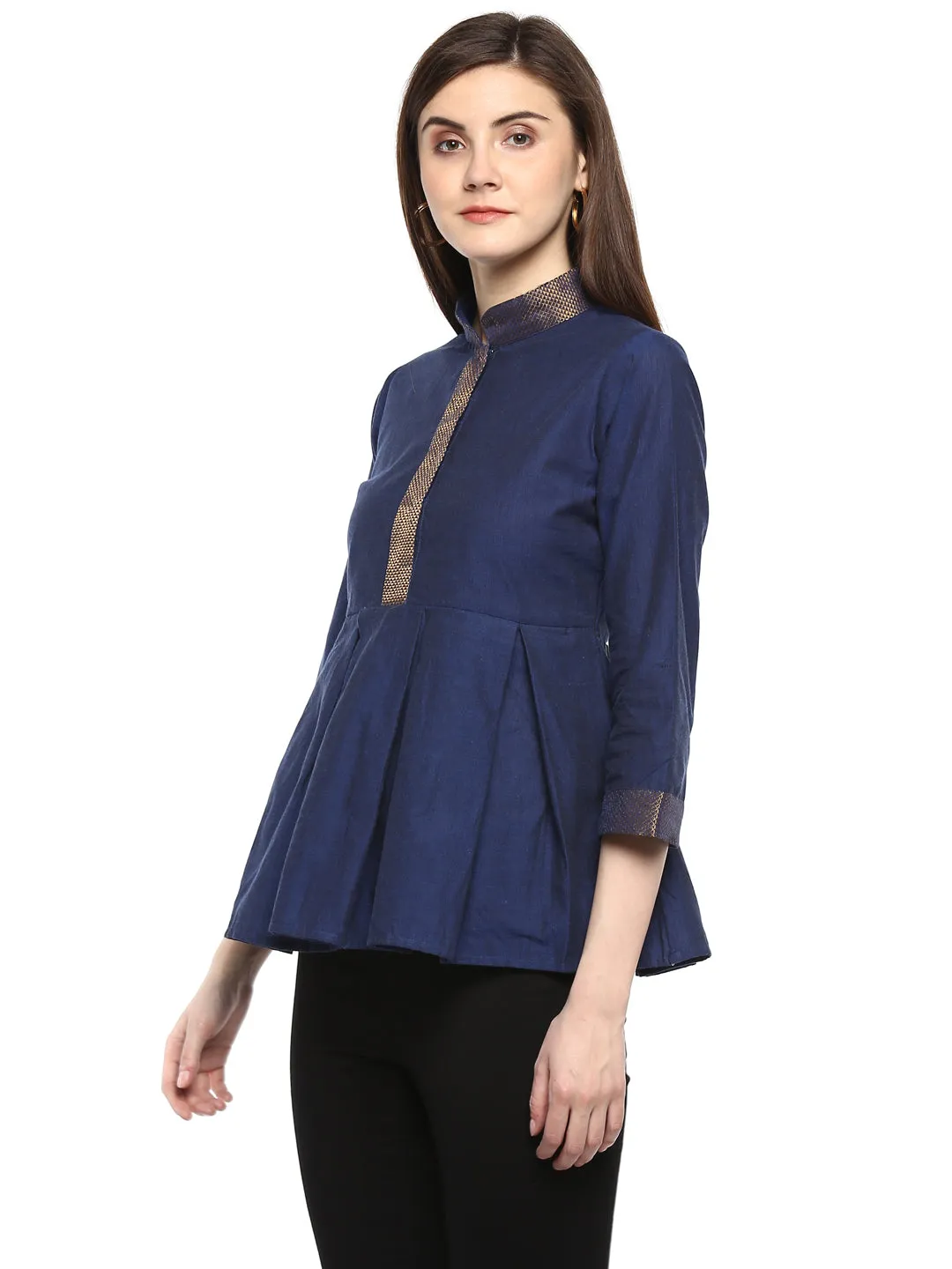 Navy Blue Solid Cotton Top