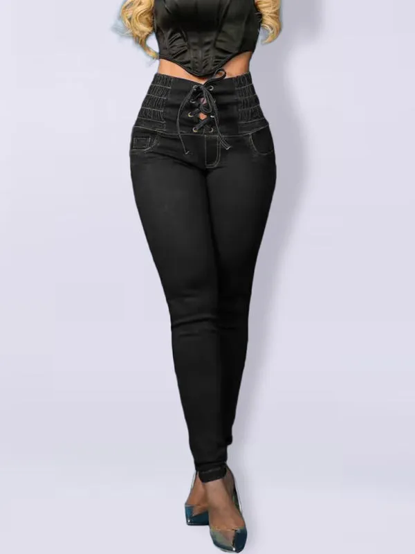 New high-waisted slimming butt-lifting strappy slim-fitting jeans