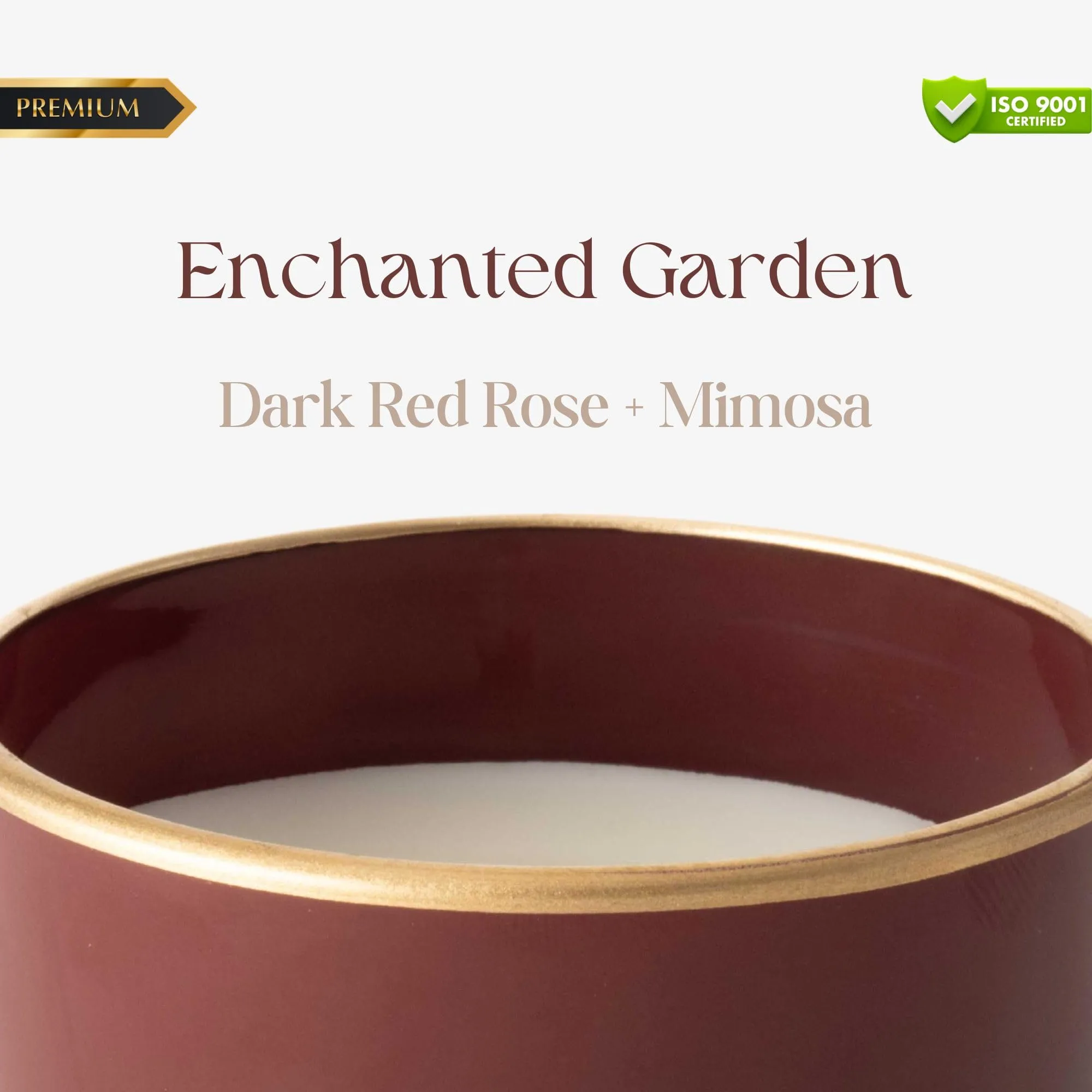 OHOMAZ Enchanted Garden Scented Candle | Majestic Maroon with Gold Rim | 400 gram | Romentic Date Night & Reading Book | Dark Red Rose   Mimosa | Premium Soy Wax | Burn Upto 35 Hrs | Pack of 1