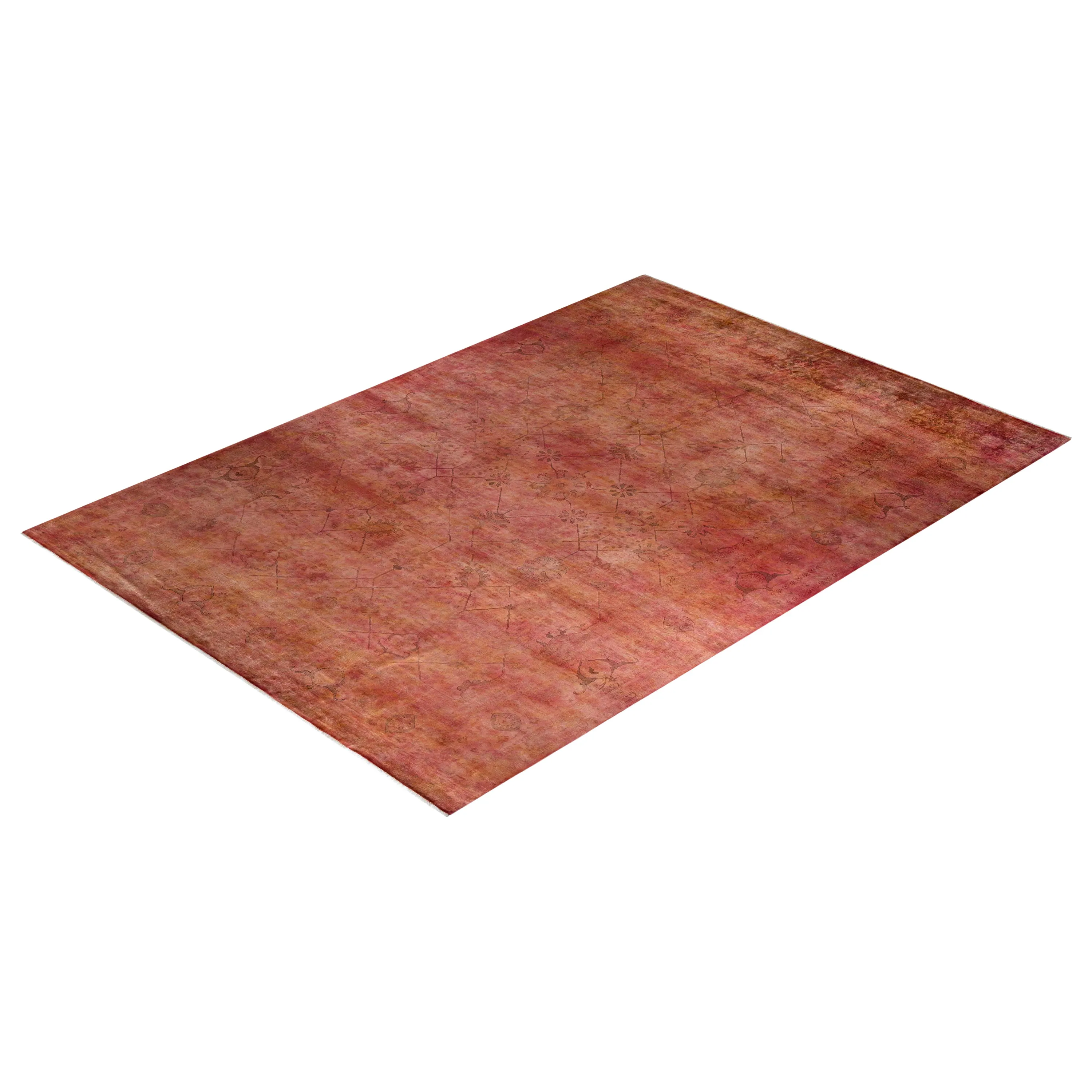 Orange Overdyed Wool Rug - 10' 1" x 14' 1"