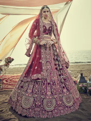 Phenomenal Maroon Zari Embroidery Lehenga Choli For Bride