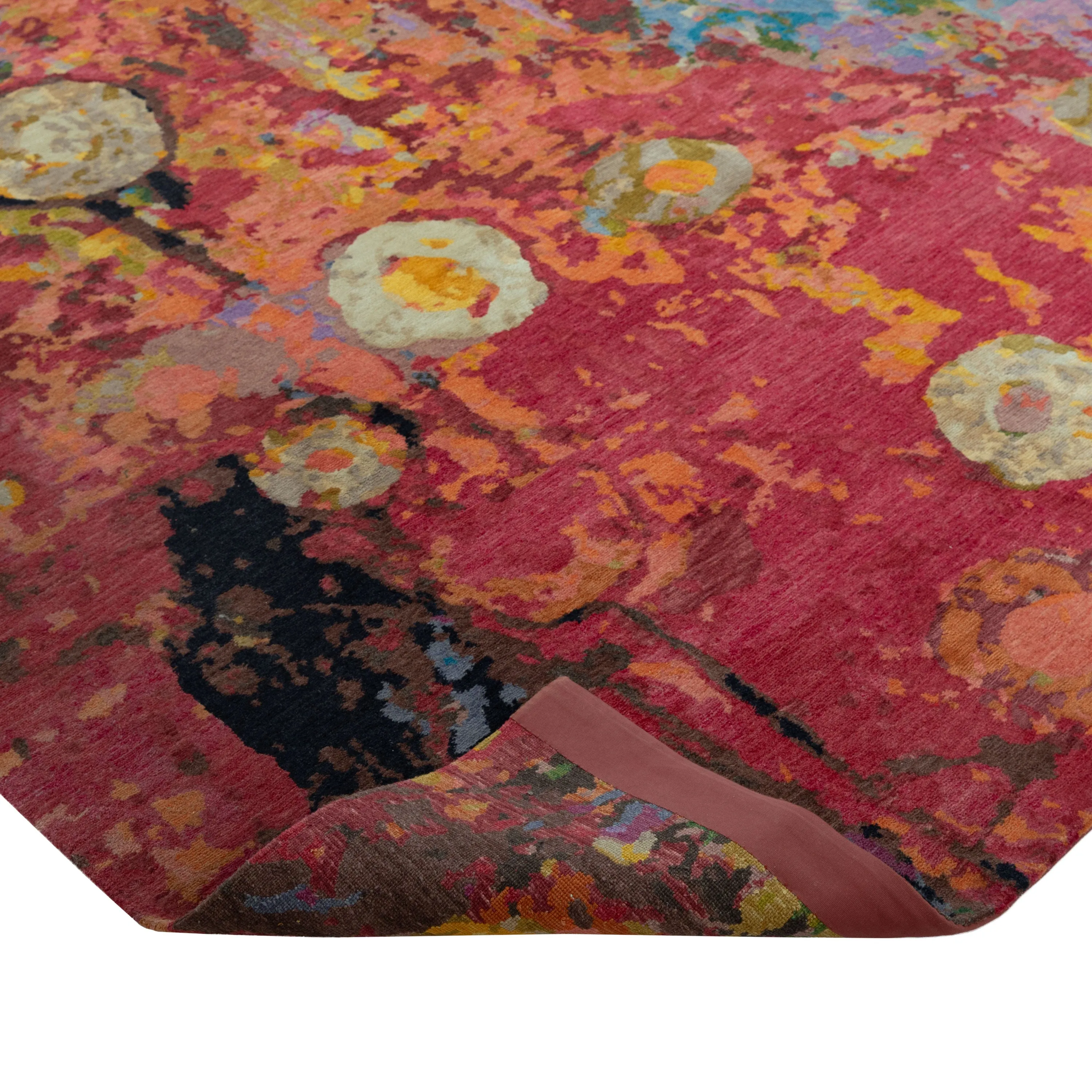 Red Multicolored Aurora Tibetan Modern Wool & Silk Rug - 6' x 9'