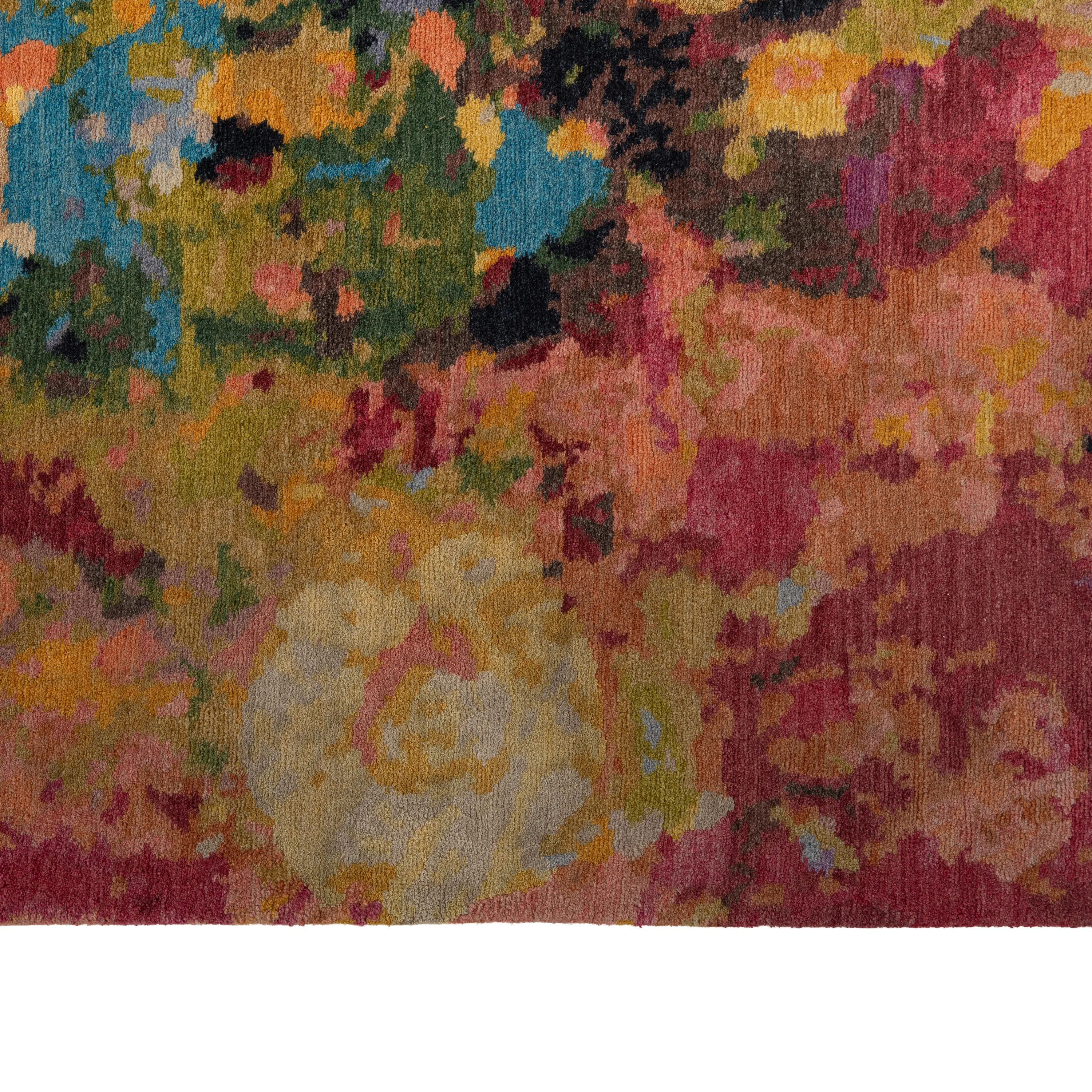 Red Multicolored Aurora Tibetan Modern Wool & Silk Rug - 6' x 9'