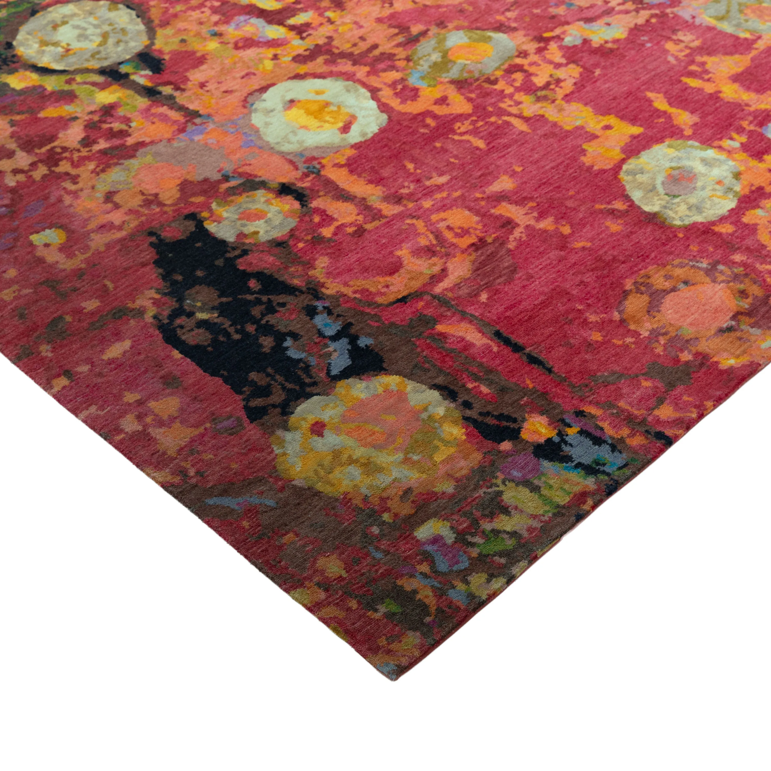 Red Multicolored Aurora Tibetan Modern Wool & Silk Rug - 6' x 9'