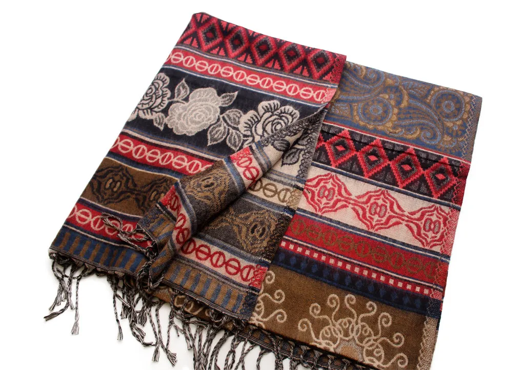 Rose and Sun Printed Handloomed Yak Wool Shawl