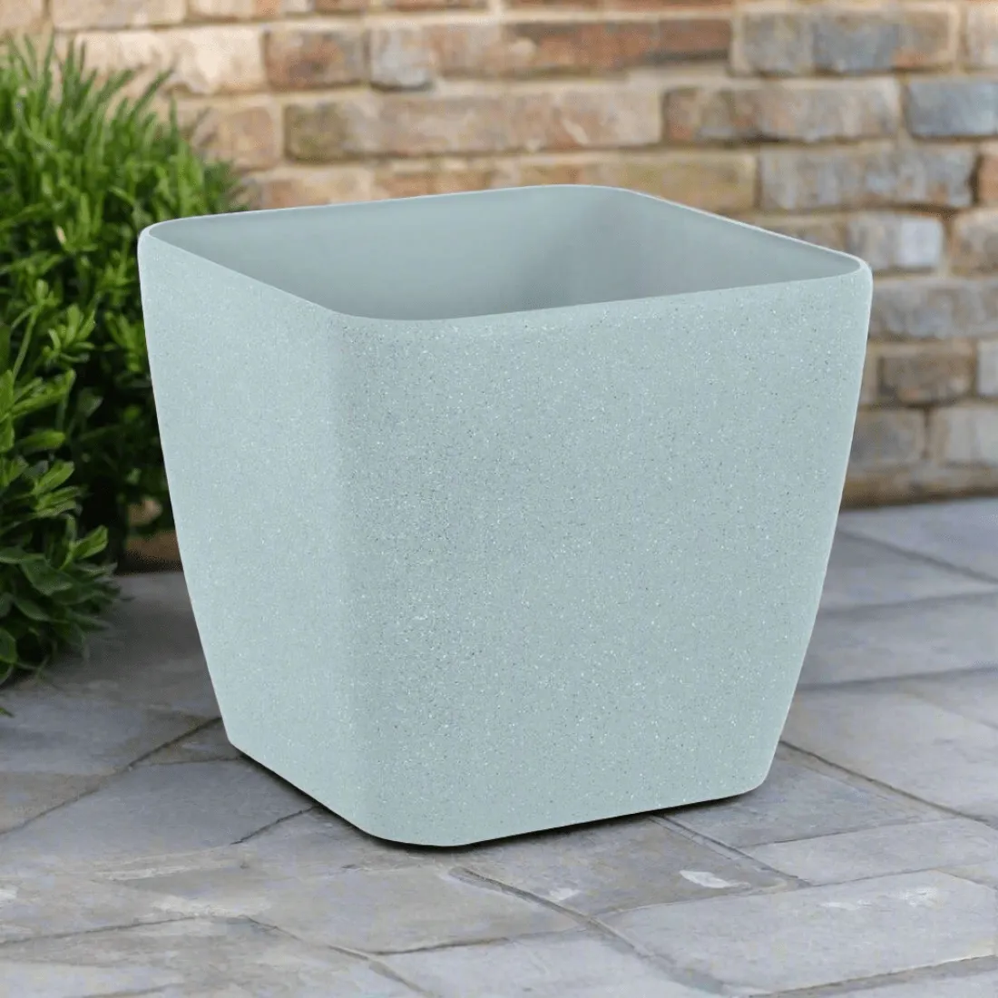 Sandstone Effect Square Plastic Plant Pot Outdoor Grey Beige