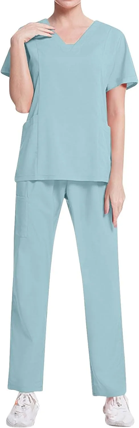 Scrubs Set for Women Nursing Uniforms Set V-Neck Top & Tapered Leg Jogger Pants Scrub Tops and Scrub Pants