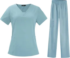 Scrubs Set for Women Nursing Uniforms Set V-Neck Top & Tapered Leg Jogger Pants Scrub Tops and Scrub Pants