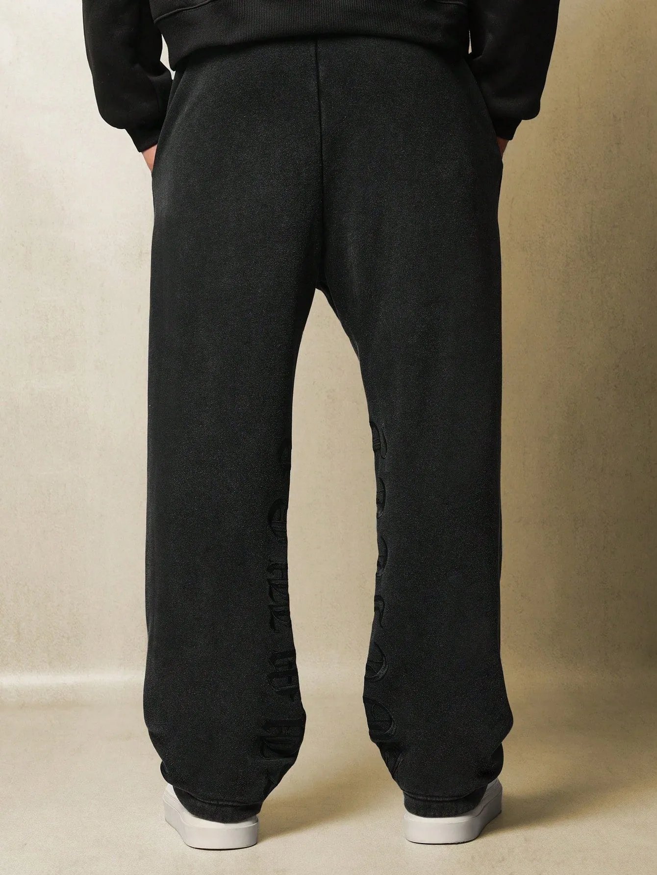 Straight Fit Washed Drop Crotch Sweatpants With Embroidery