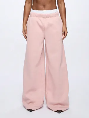SUMWON WOMEN Oversized Wide Leg Embroidered Joggers With Bow Detail