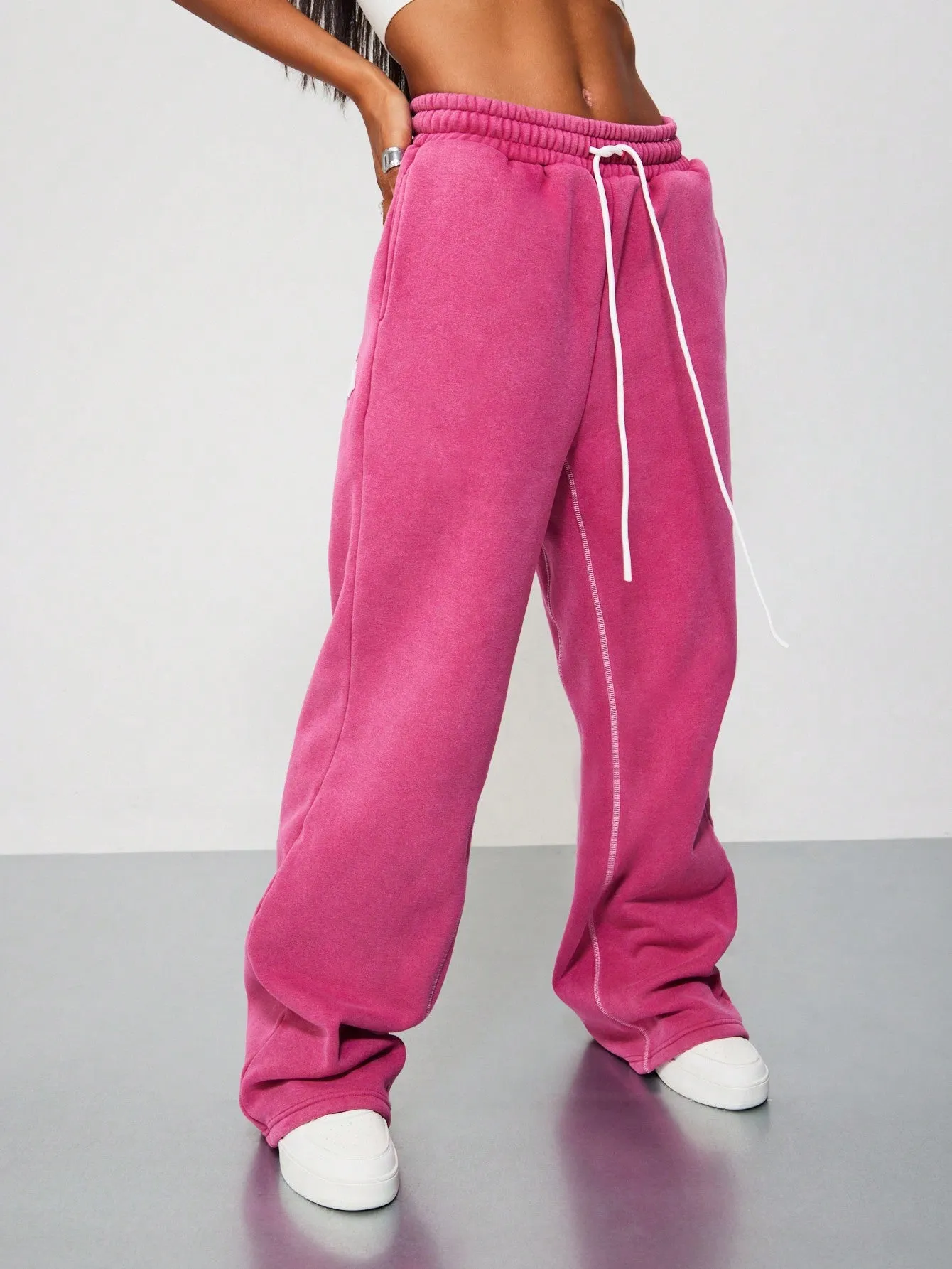 SUMWON WOMEN Wide Leg Washed Sweatpants With Back Applique Design