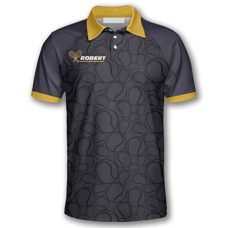 Tennis Balls Pattern Crown Emblem Customized Name All Over Printed Polo Shirt, Tennis Shirt