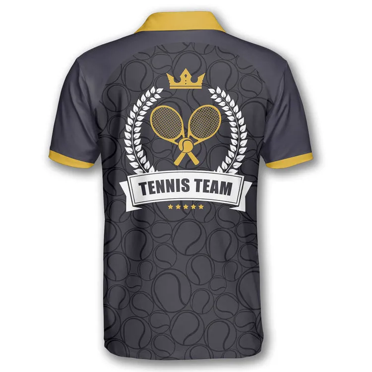 Tennis Balls Pattern Crown Emblem Customized Name All Over Printed Polo Shirt, Tennis Shirt