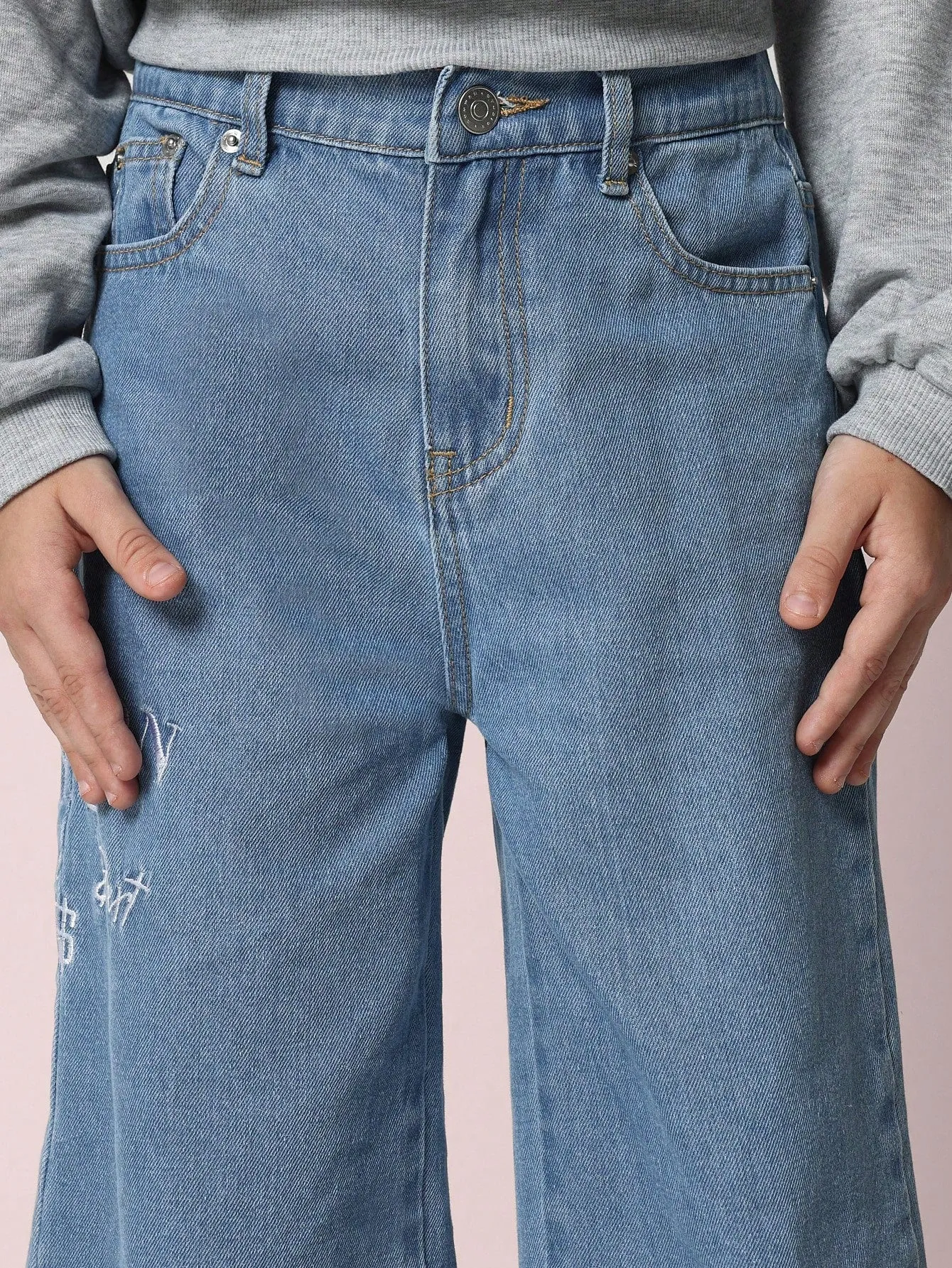 Tween Boys Baggy Fit Embroidered Jean