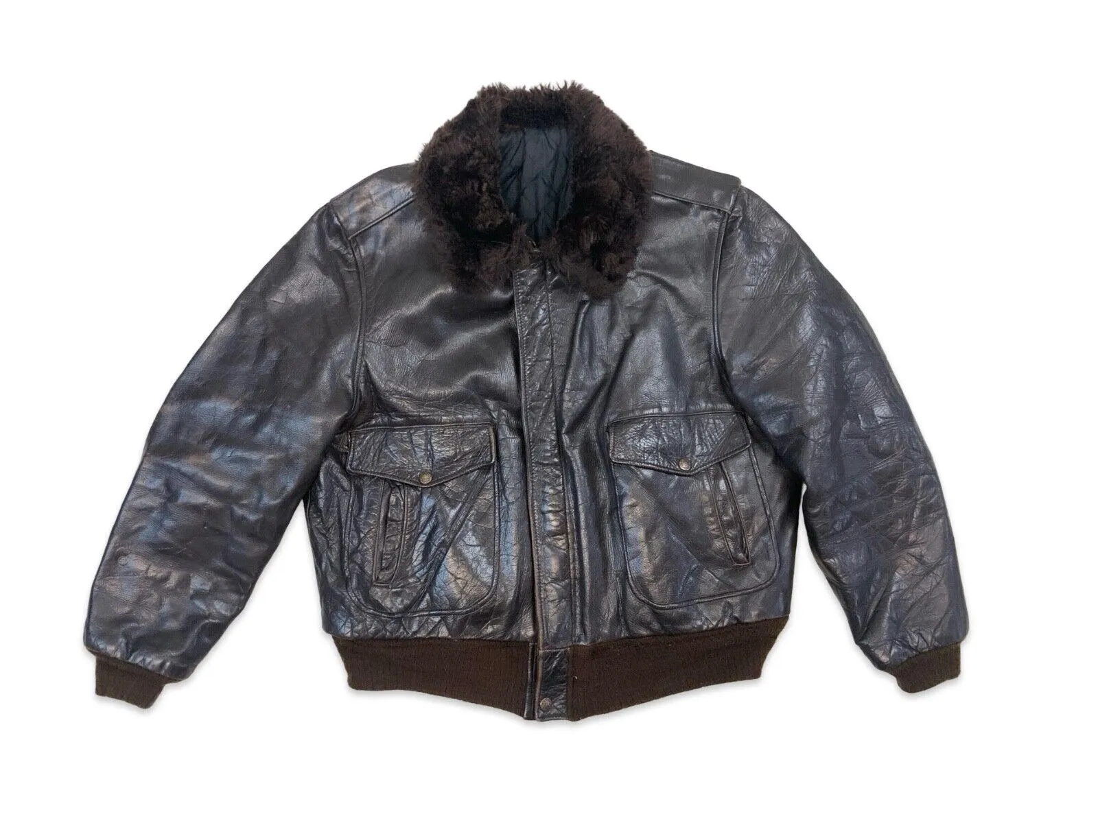 VTG 50s 60s USA HORESEHIDE USN STYLE BOMBER JACKET ROCKABILLY TALON ZIP L 44”