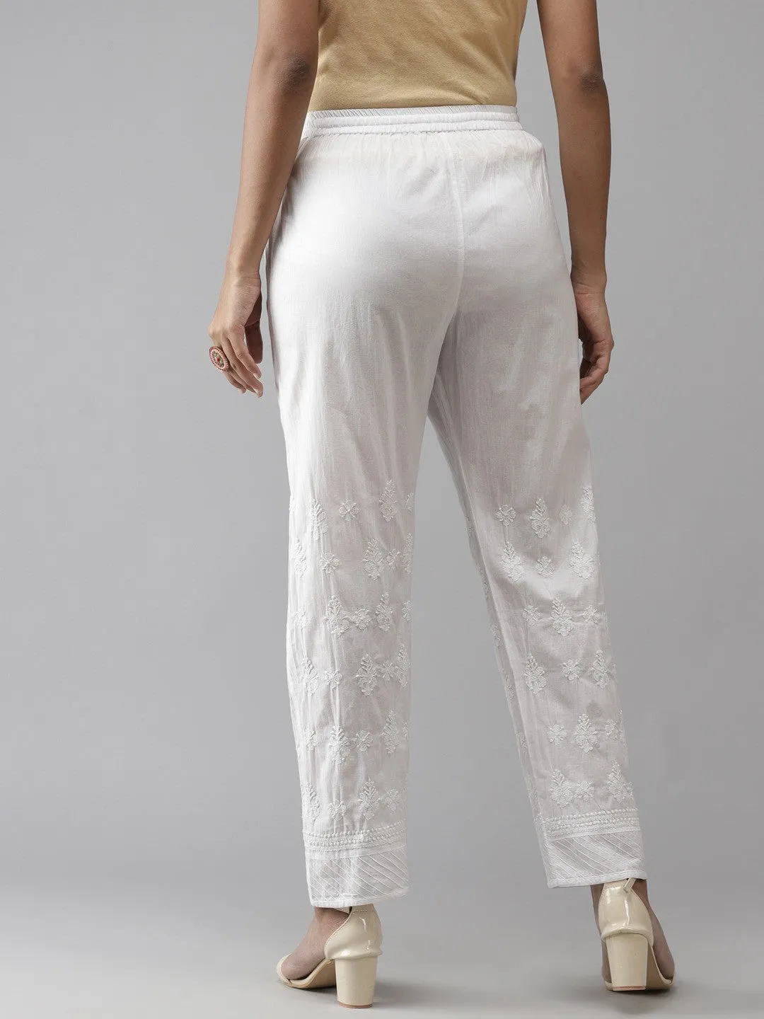 White Cotton Chikankari Sustainable Trousers