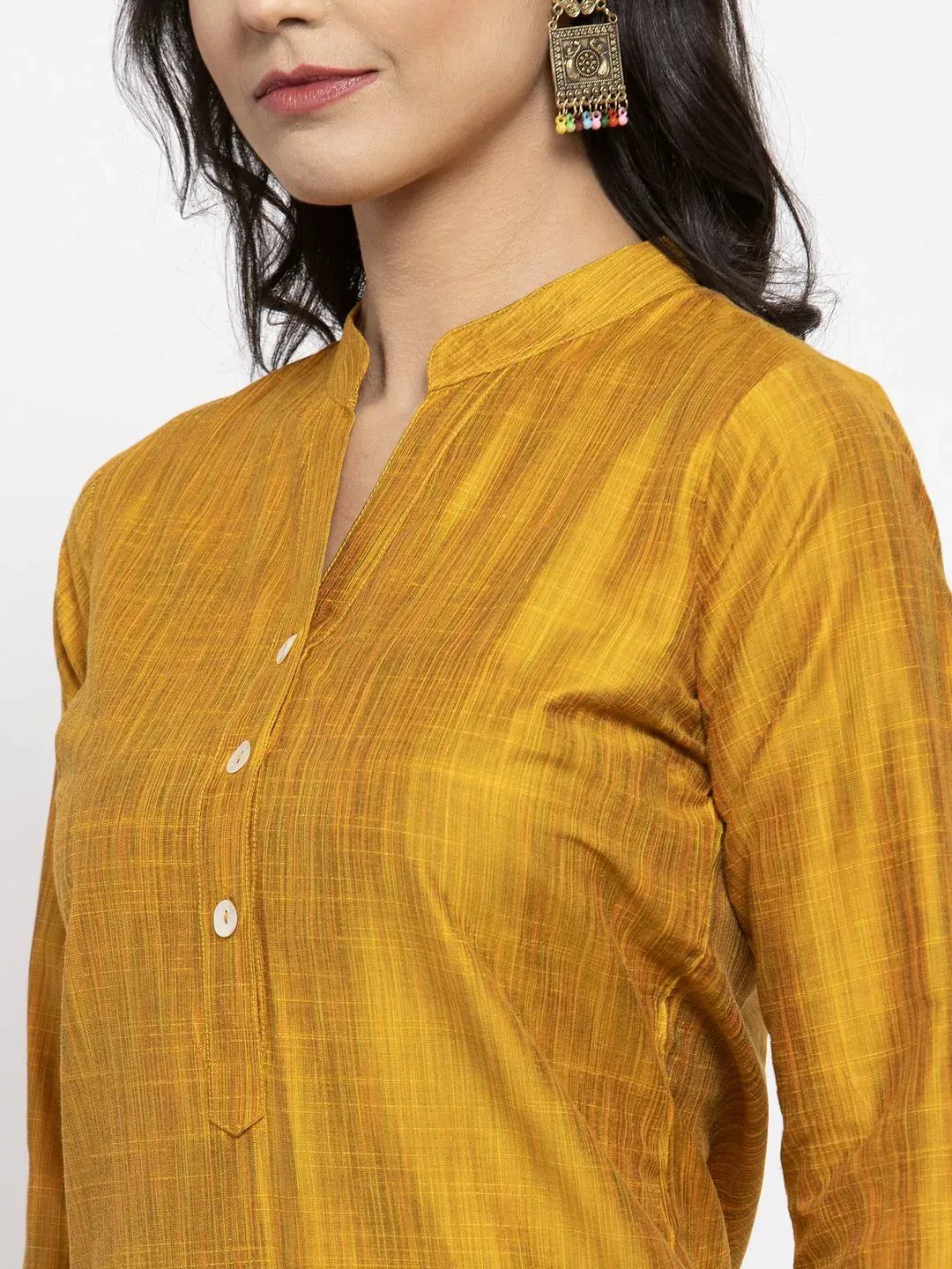 Women Yellow Self-Striped Kurta With Trousers & Floral Gorgette Dupatta