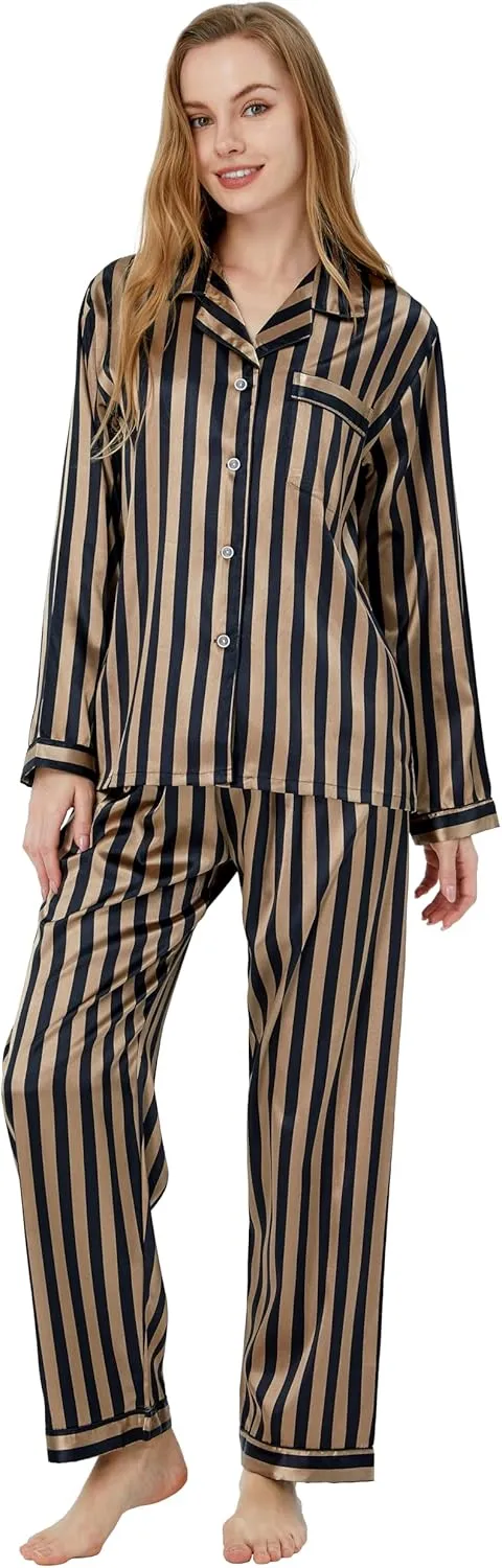 Women's Classic Satin Pajama Set Sleepwear Loungewear