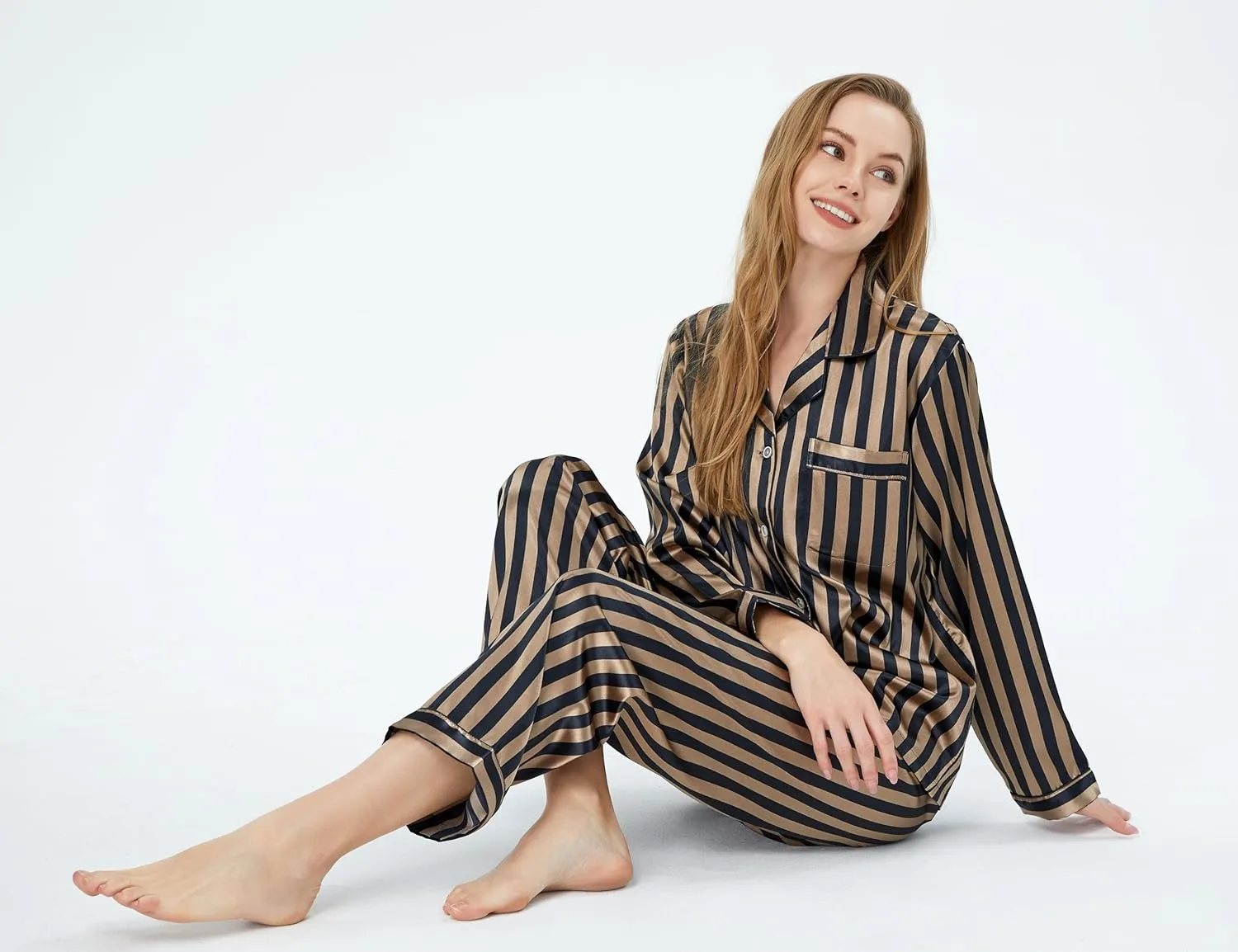 Women's Classic Satin Pajama Set Sleepwear Loungewear