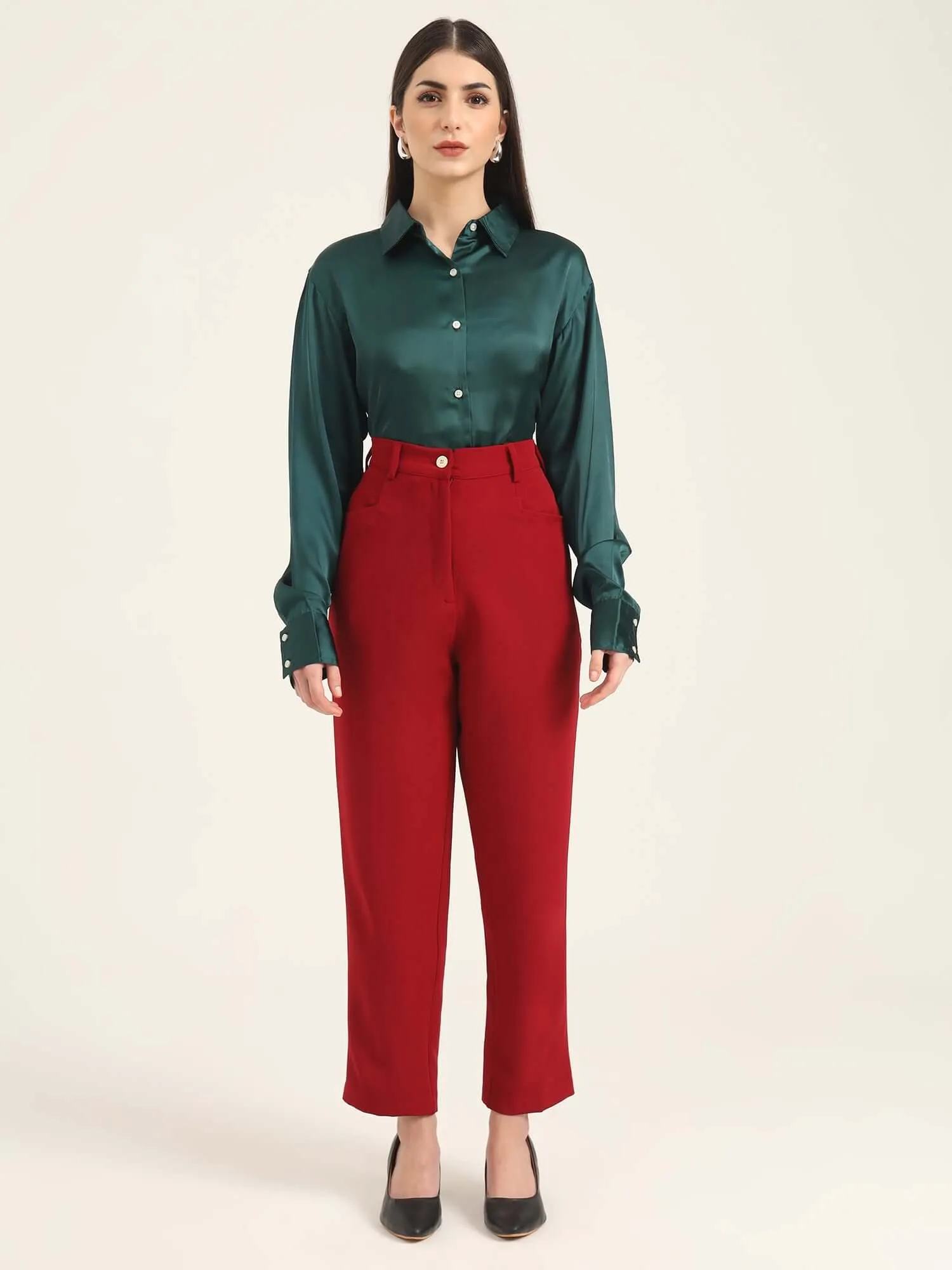 Women'S Luxury Banana Crepe Maroon C Pant