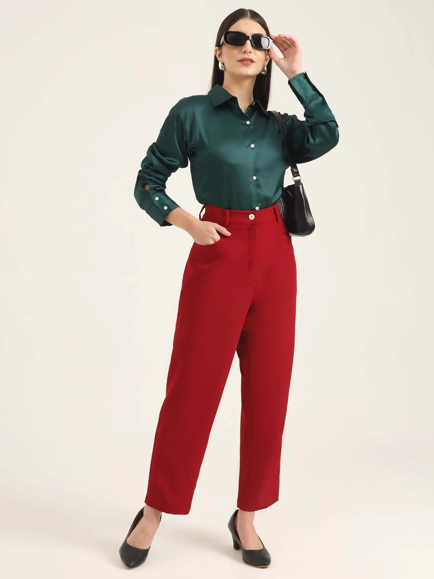Women'S Luxury Banana Crepe Maroon C Pant