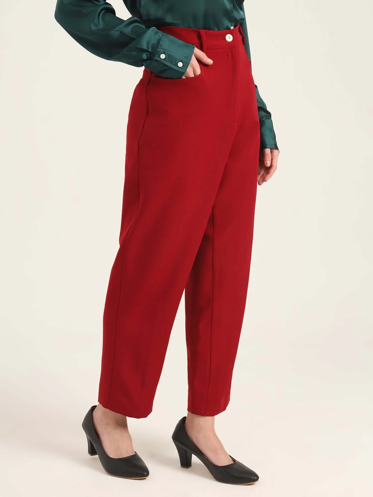 Women'S Luxury Banana Crepe Maroon C Pant