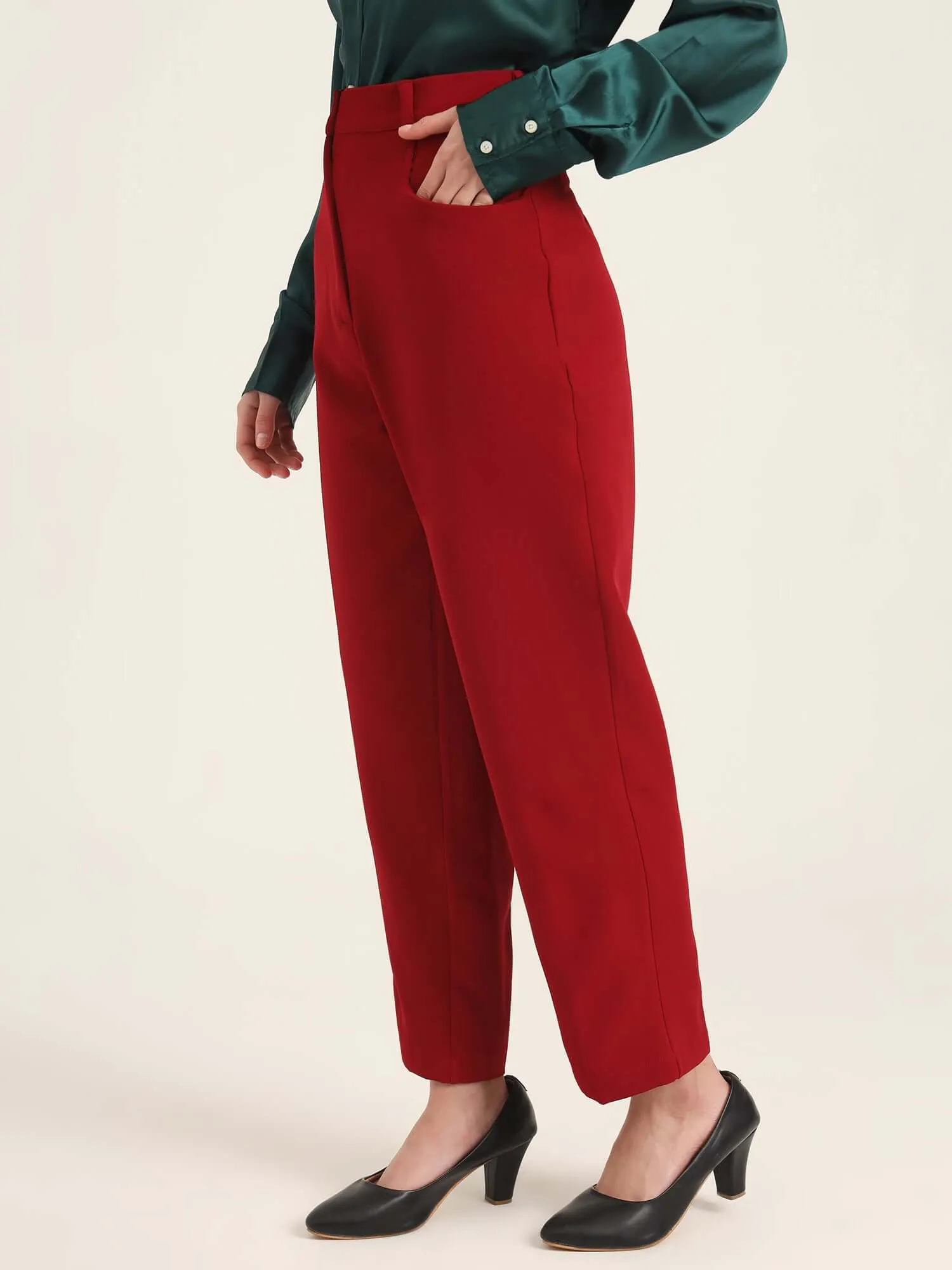 Women'S Luxury Banana Crepe Maroon C Pant