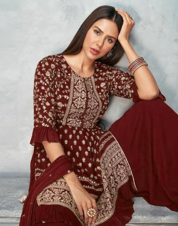 Women's Maroon Sharara Set for Party Wear