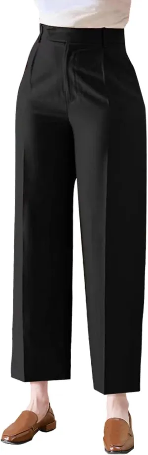 Women's Wide Leg Cropped Dress Pants, High Waist Trousers with Pockets