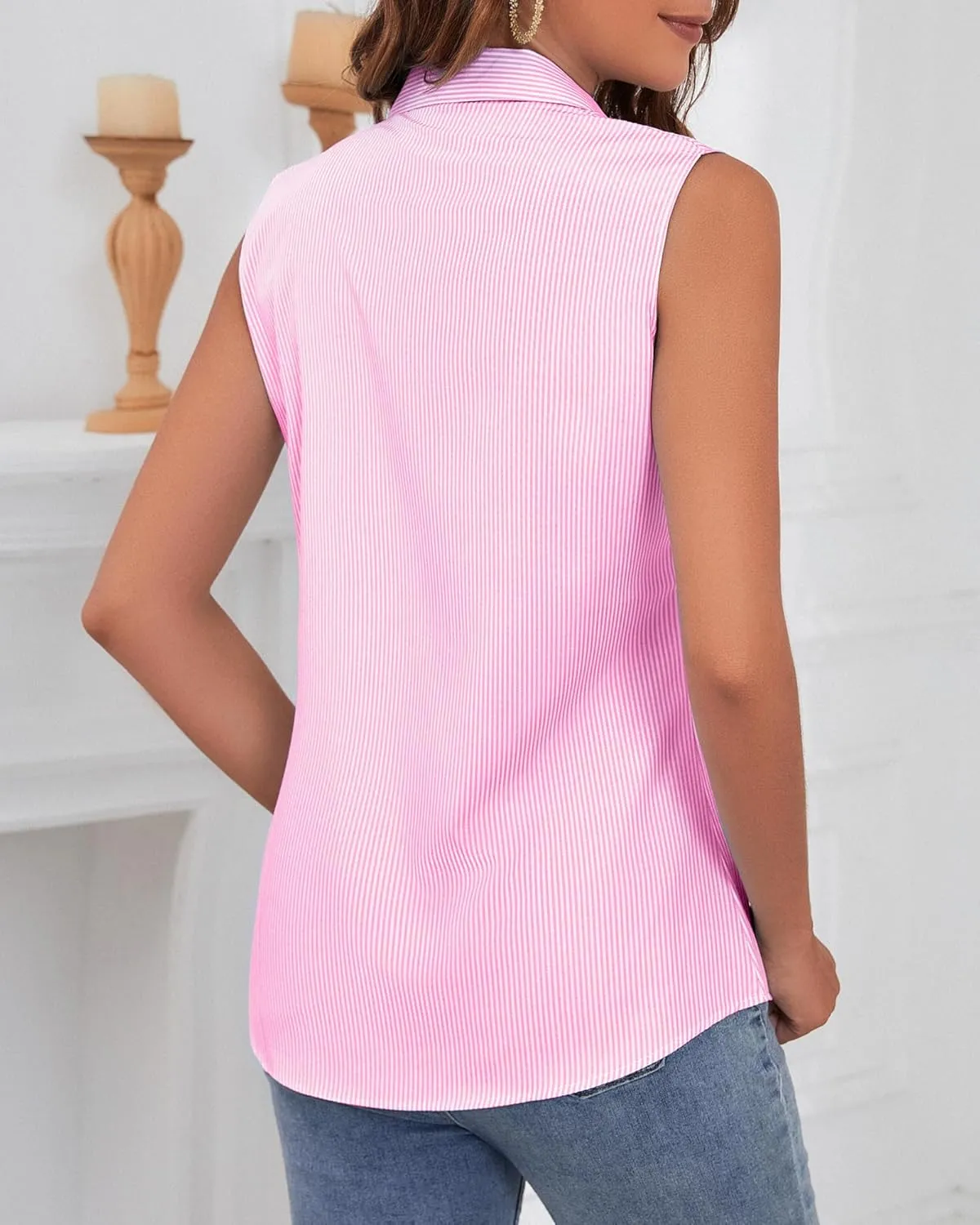 Wrinkle Free Womens Sleeveless Button Down Shirts for Women Stretch Business Office Formal Work Blouses Tops