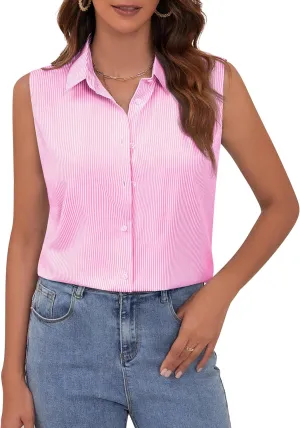 Wrinkle Free Womens Sleeveless Button Down Shirts for Women Stretch Business Office Formal Work Blouses Tops