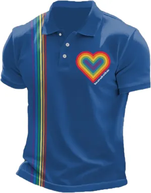 You are Safe with Me Polo Shirt Men Rainbow Heart Shape Gay Pride LGBTQ Equality Human Rights T-Shirt