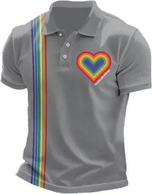 You are Safe with Me Polo Shirt Men Rainbow Heart Shape Gay Pride LGBTQ Equality Human Rights T-Shirt
