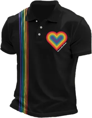 You are Safe with Me Polo Shirt Men Rainbow Heart Shape Gay Pride LGBTQ Equality Human Rights T-Shirt