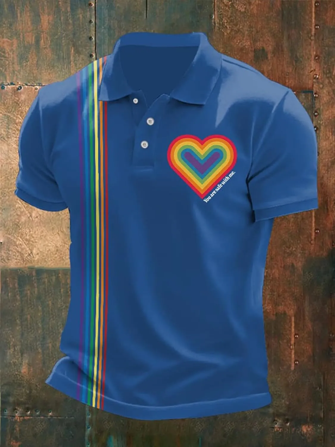You are Safe with Me Polo Shirt Men Rainbow Heart Shape Gay Pride LGBTQ Equality Human Rights T-Shirt